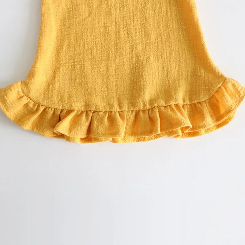 Thumbnail: Ruffle Sleeve Girls Tops Linen Cotton Lace Casual Shirts Dress