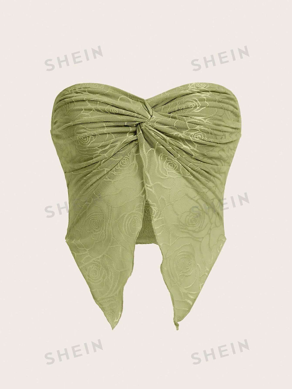 Thumbnail: SHEIN ICON Spring  Twist Front Split Hem Tube Green Top