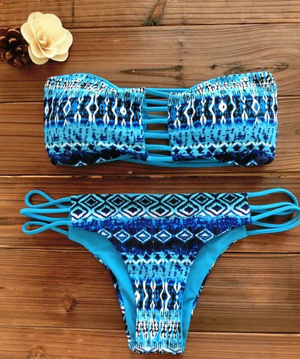 Thumbnail: Women Bikini Reversible Print Swimsuit Strappy Swimwear Biquini Trikini 1112