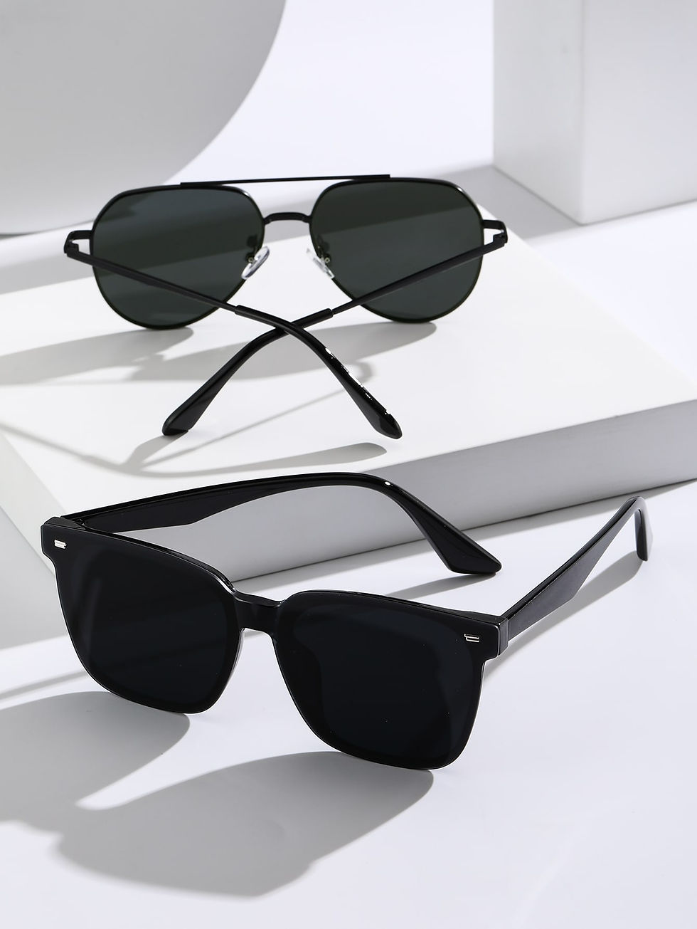 Thumbnail: 2 Pairs Men's Stylish Aviator Square Frame Decorative Glasses Combination