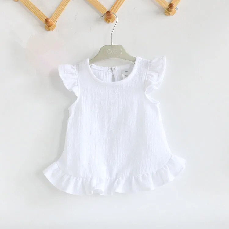 Thumbnail: Ruffle Sleeve Girls Tops Linen Cotton Lace Casual Shirts Dress