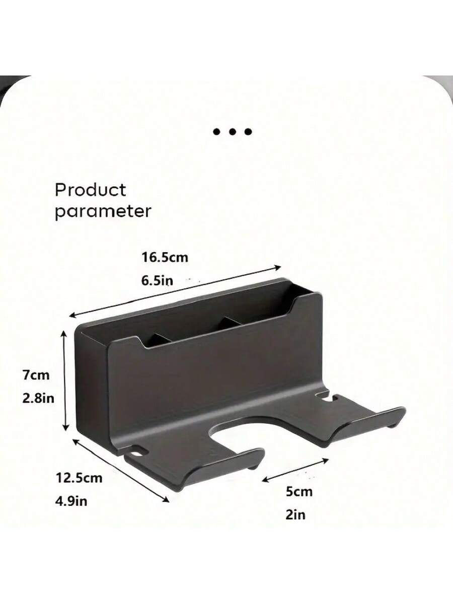 Thumbnail: 1pc Modern Minimalist Wall-Mounted Hair Dryer Holder Shelf, Without Hand-Held H