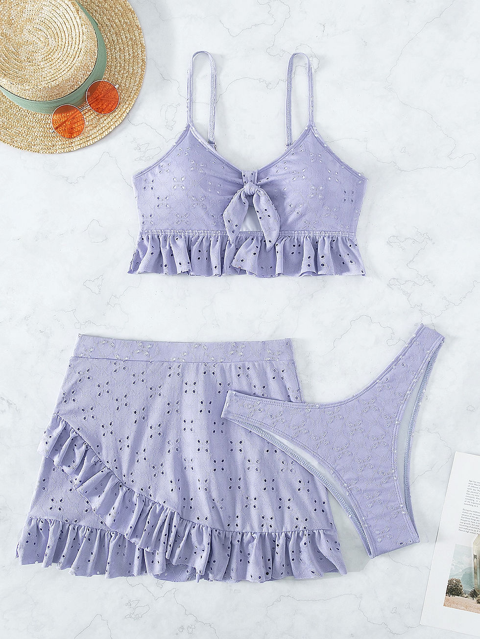 Thumbnail: Schiffy Knot Front Ruffle Hem Bikini Swimsuit