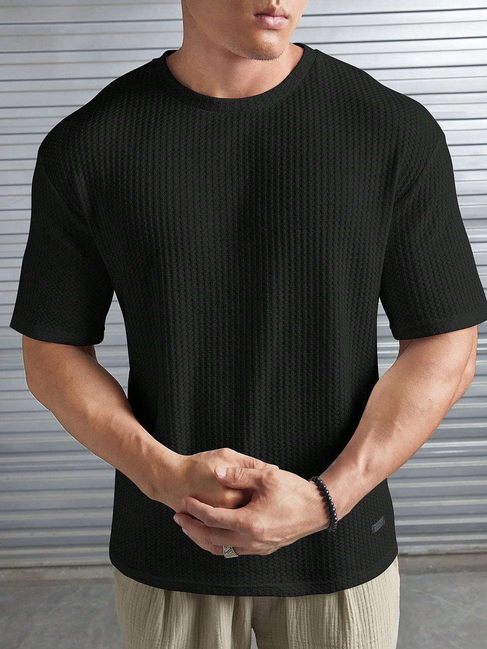 Thumbnail: Manfinity Homme Loose Fit Men's Solid Color Waffle Knit T-Shirt