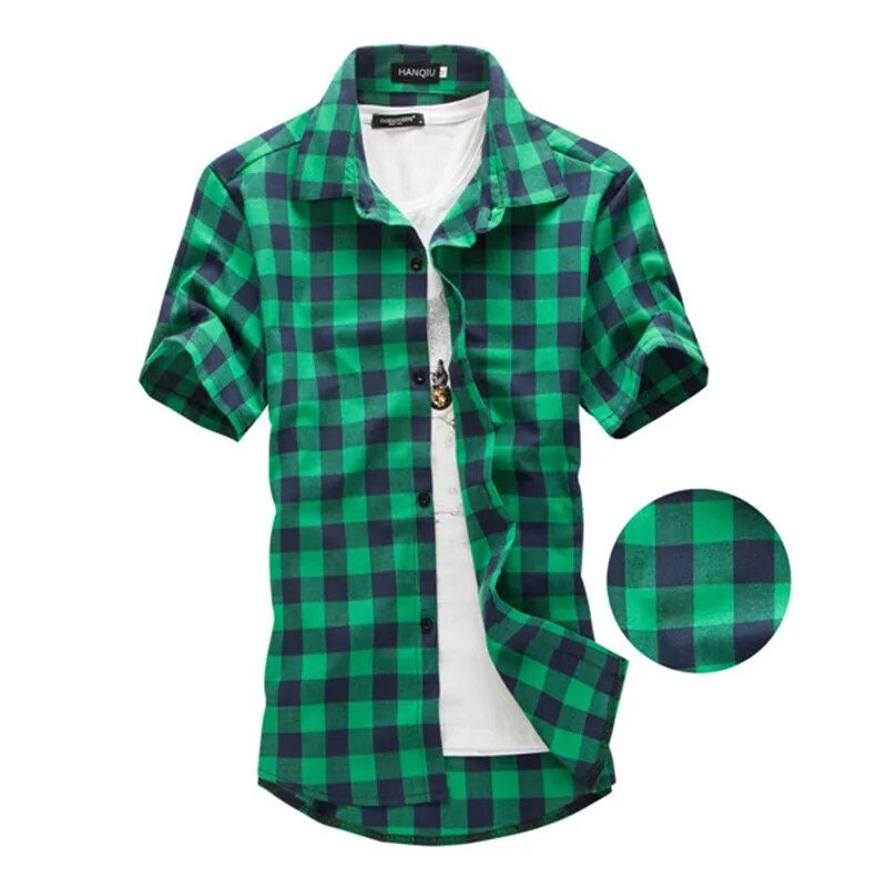 Thumbnail: Red And Black Plaid Shirt for Men- Short Sleeve