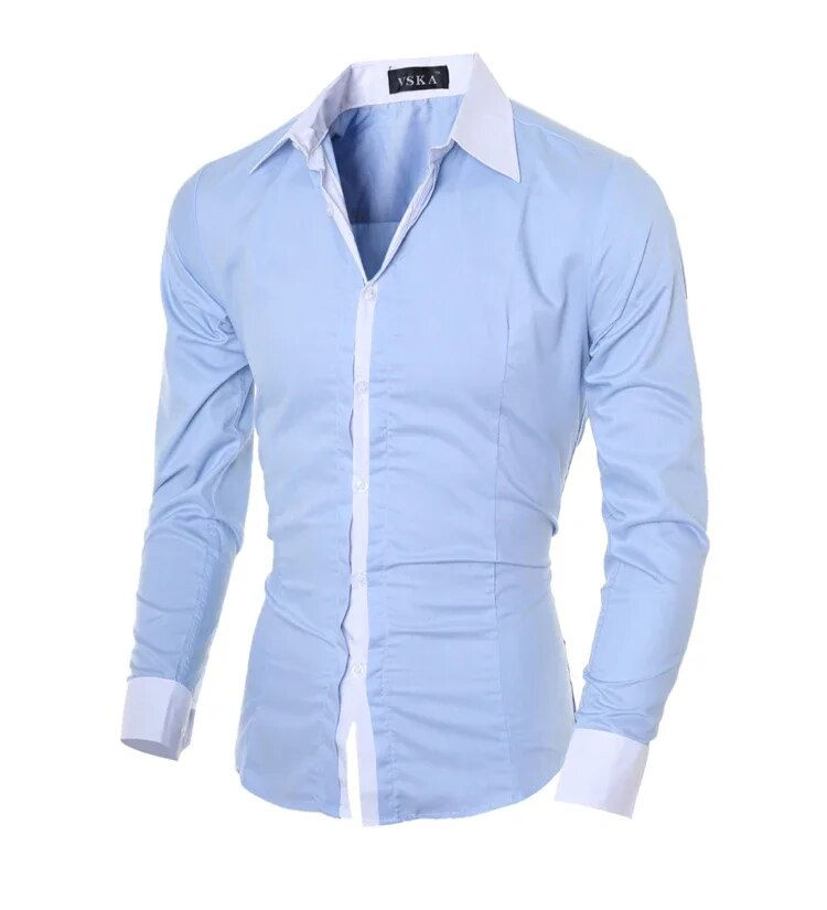 Thumbnail: Men Long Sleeve Striped Slim Fit Male Casual Turn-down Collar Shirt