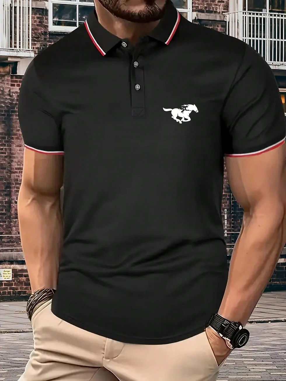 Thumbnail: Men's Short Sleeve Polo Shirt With Letter Pattern Print