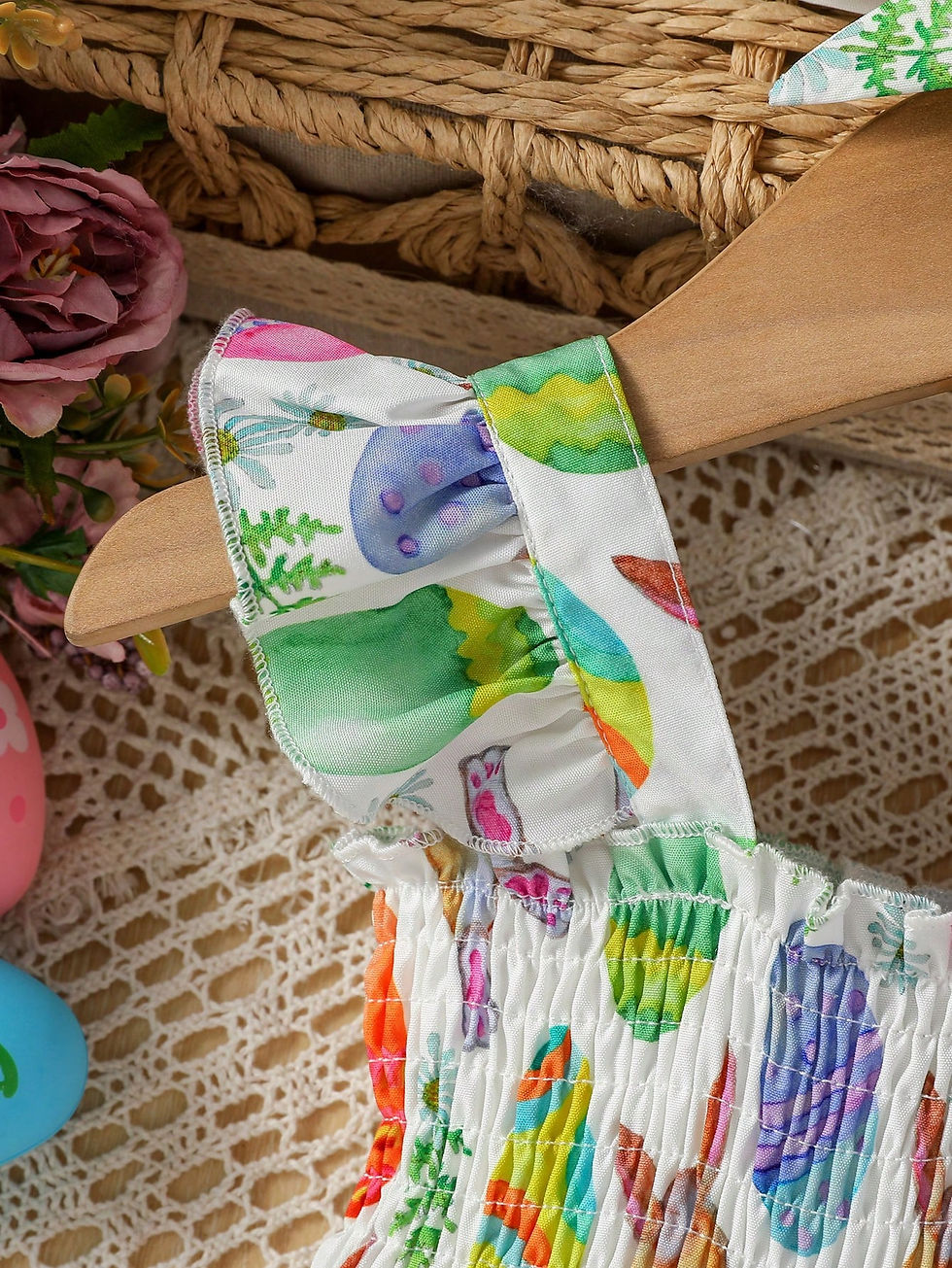 Thumbnail: Baby Girl Butterfly Print Shirred Ruffle Hem Cami Dress With Headband