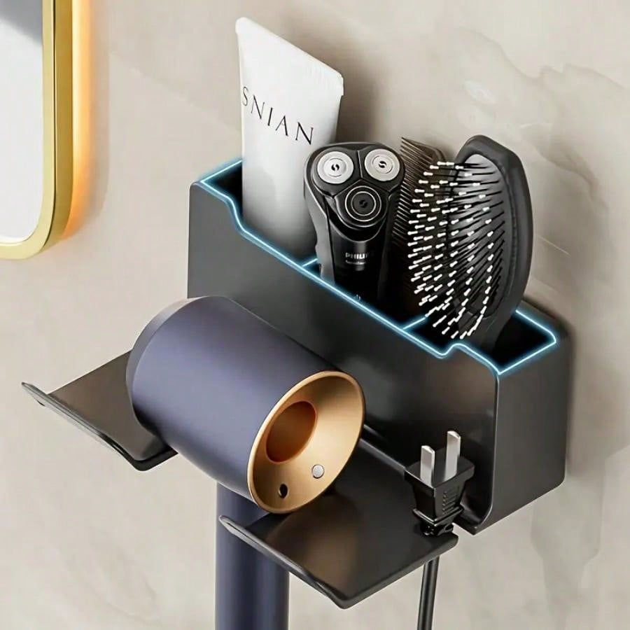 Thumbnail: 1pc Modern Minimalist Wall-Mounted Hair Dryer Holder Shelf, Without Hand-Held H