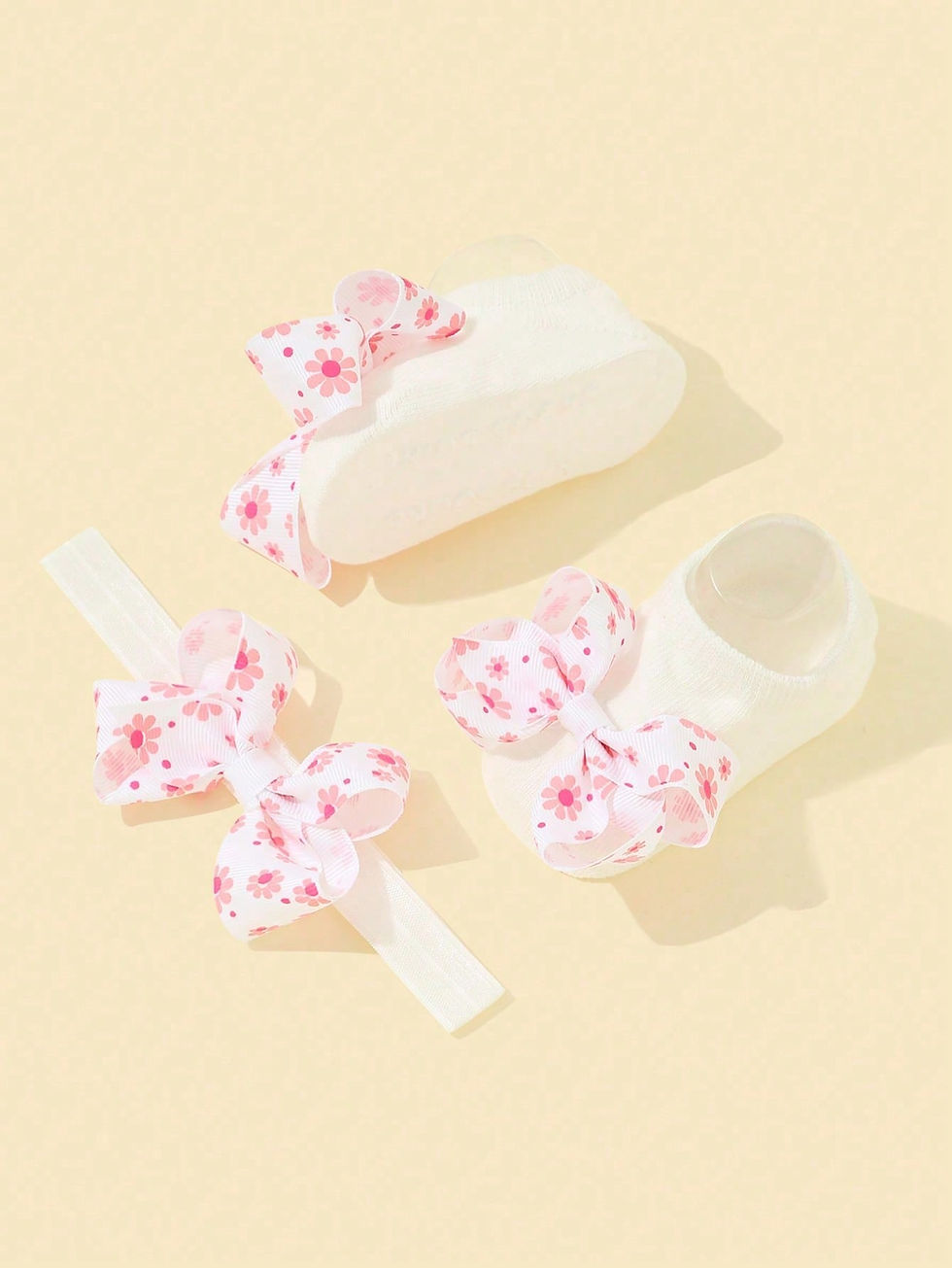 Thumbnail: 1pair Baby Flower Decor Anti-slip Cute Walking Socks & 1pc Hair Band For Daily 