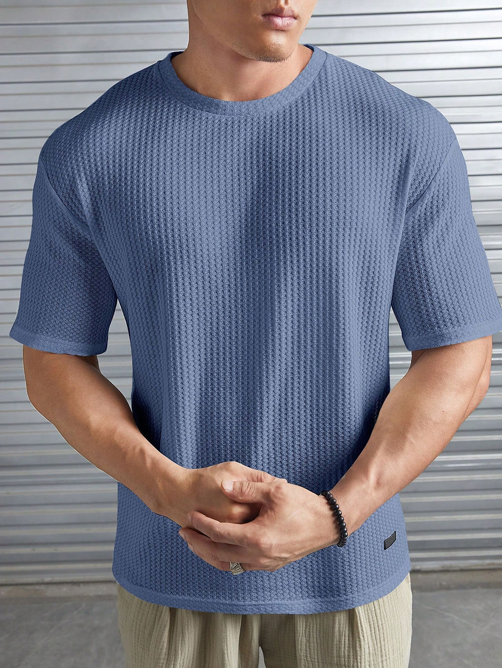 Thumbnail: Manfinity Homme Loose Fit Men's Solid Color Waffle Knit T-Shirt