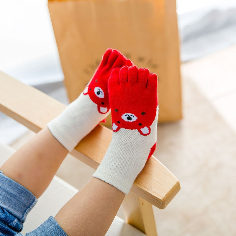 Thumbnail: Cartoon Bear Five Toes Kids Socks Girl Boy Mesh Breathable Foot Socks