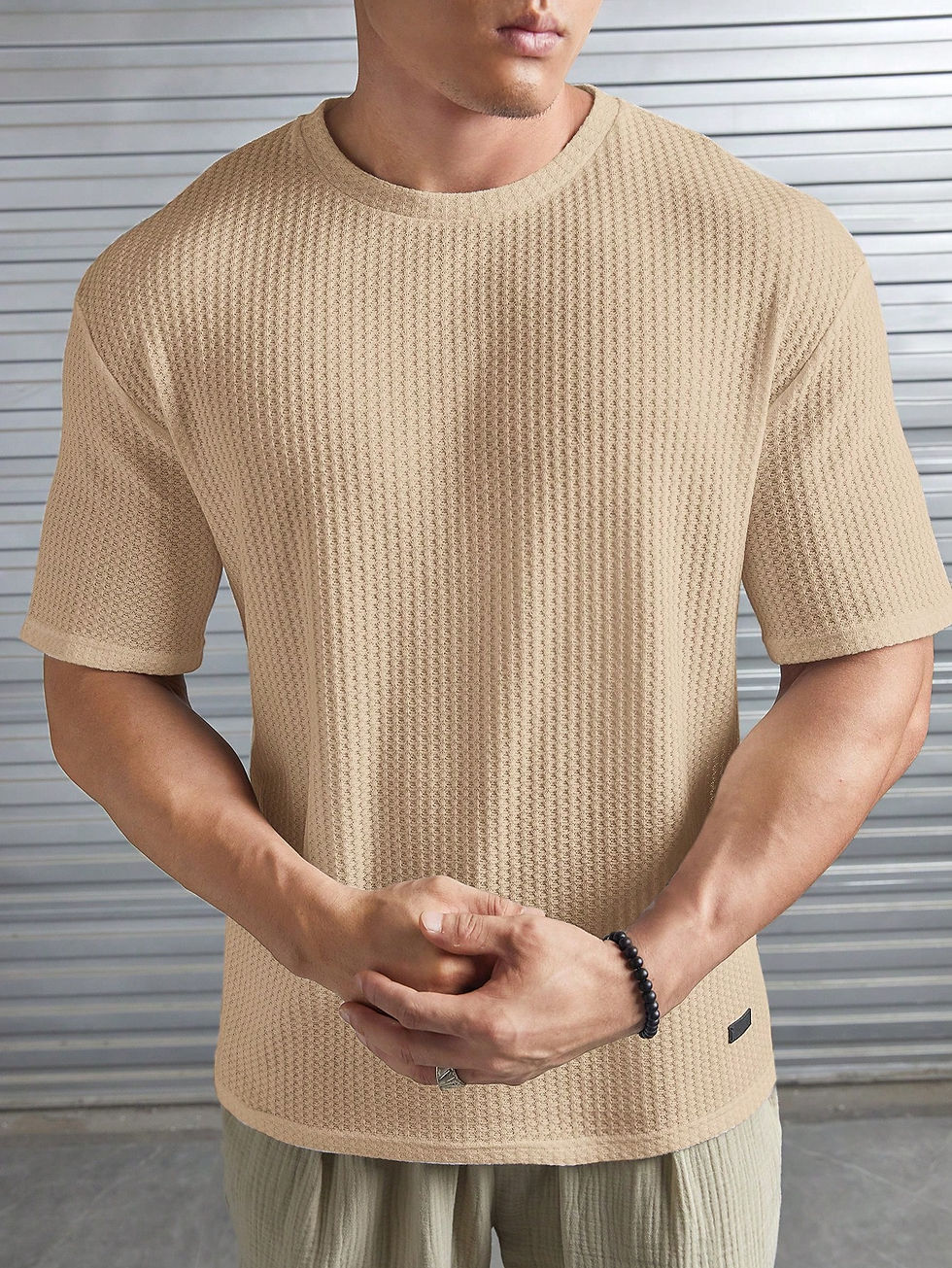 Thumbnail: Manfinity Homme Loose Fit Men's Solid Color Waffle Knit T-Shirt