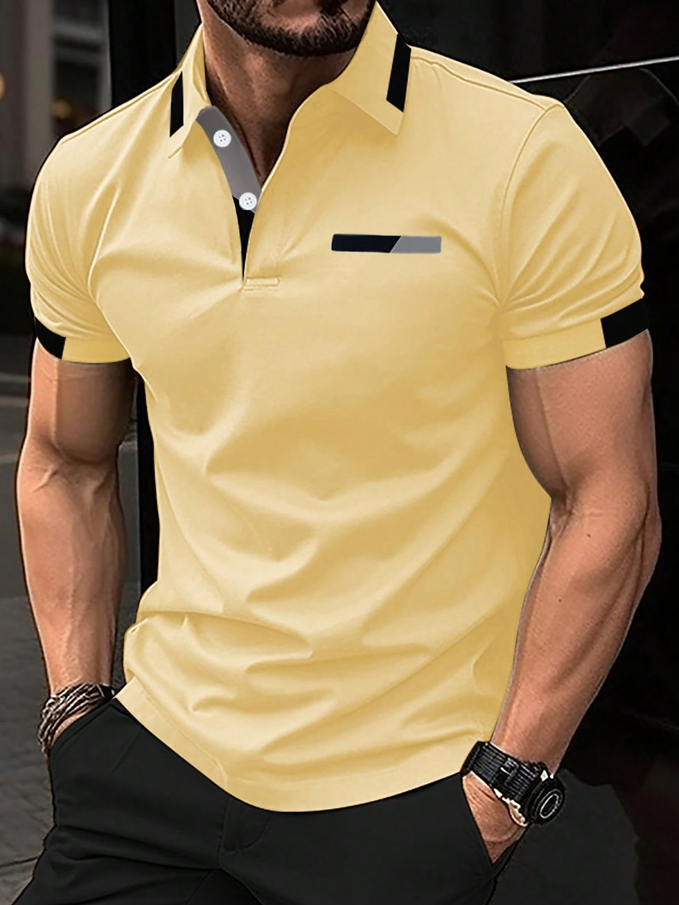 Thumbnail: Manfinity Men Contrast Trim Polo Shirt