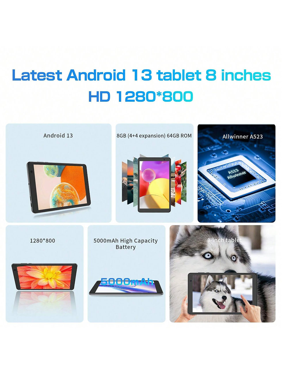 Thumbnail: PRITOM L8 Plus 8 Inch Android 13 Tablet (A523  8-Core 1.8GHz 8GB(4GB+4GB) RAM/6