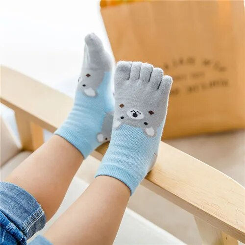 Thumbnail: Cartoon Bear Five Toes Kids Socks Girl Boy Mesh Breathable Foot Socks