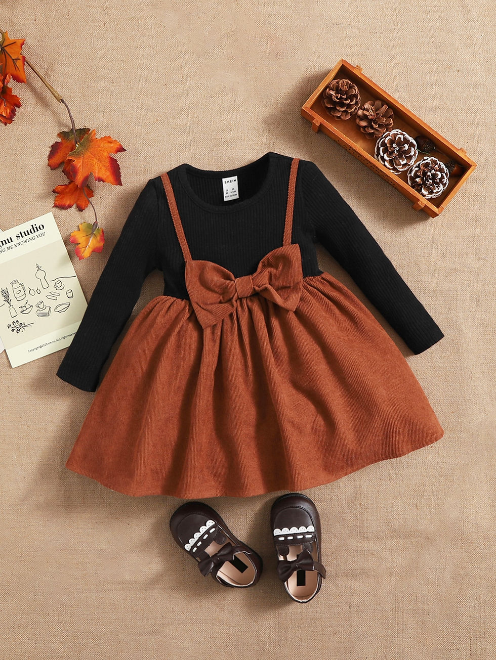 Thumbnail: SHEIN Baby Girl's False Two-Piece Butterfly Bow Dress, Comfortable, Lovely And 