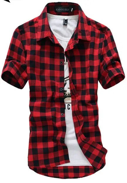Thumbnail: Red And Black Plaid Shirt for Men- Short Sleeve