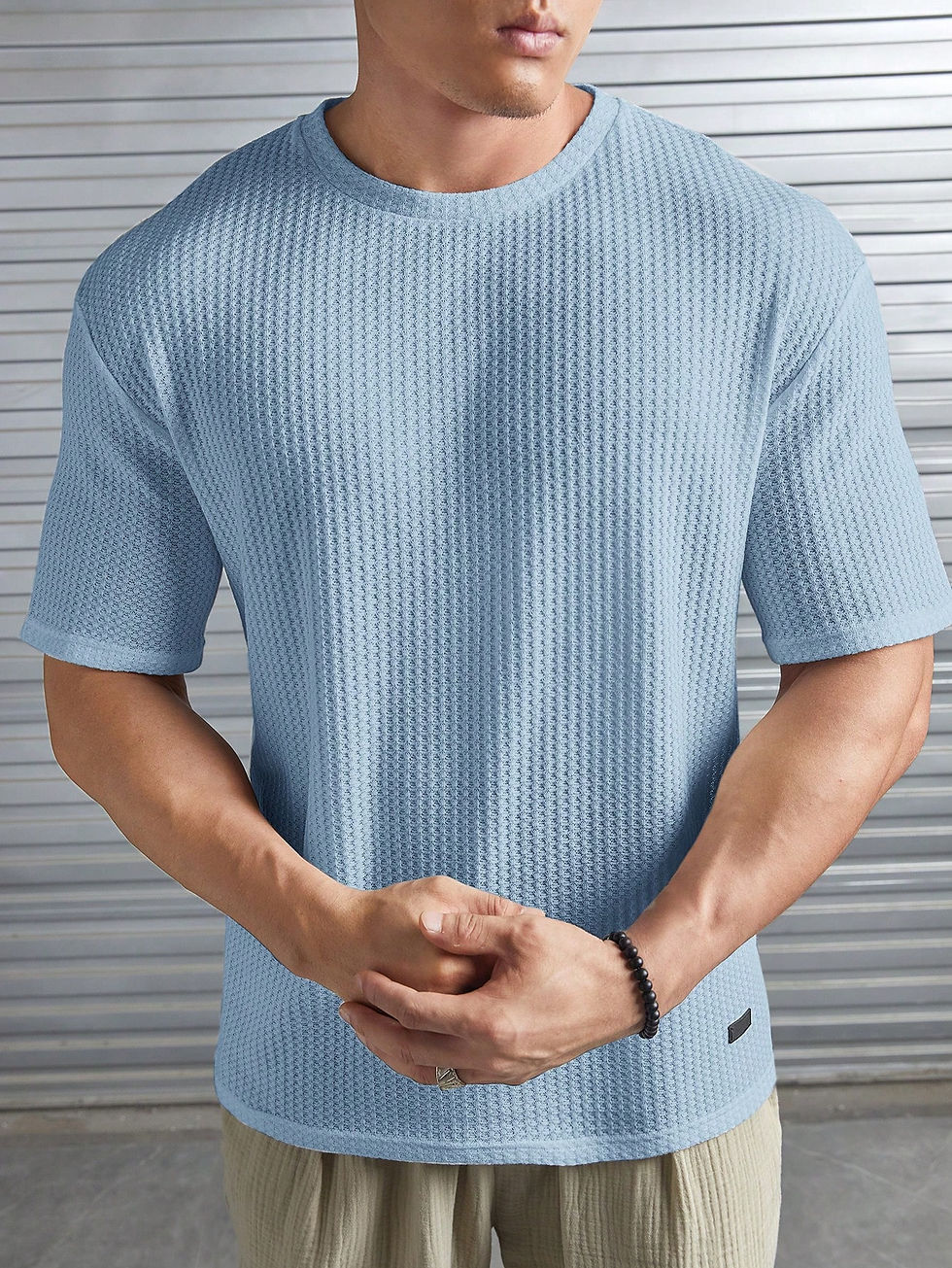 Thumbnail: Manfinity Homme Loose Fit Men's Solid Color Waffle Knit T-Shirt