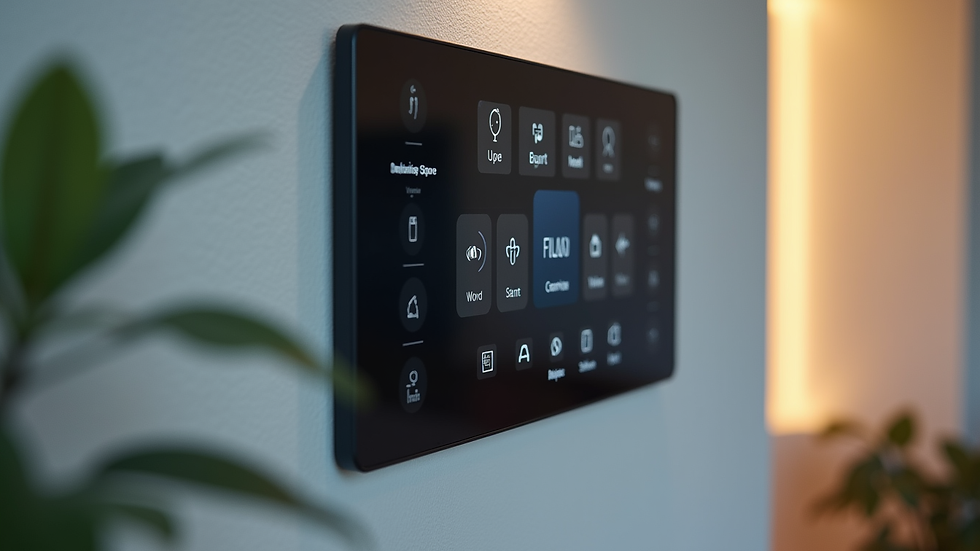 Close-up view of a smart home control panel on a wall