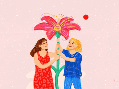 Ilustração sobre apoio entre mulheres e crescer juntas