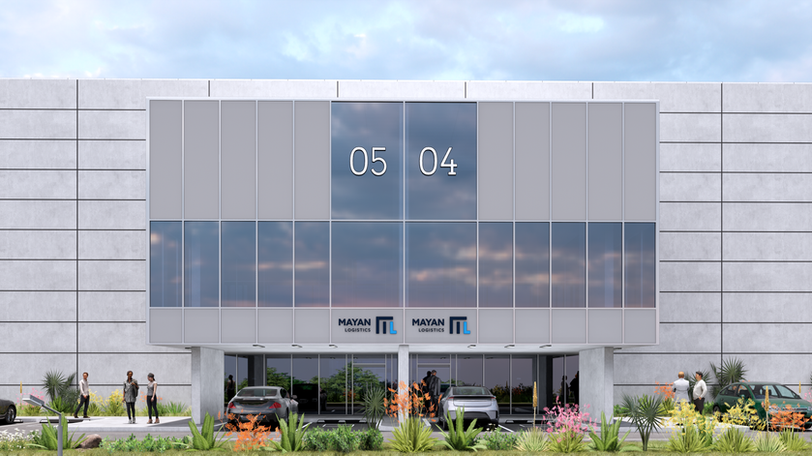 Fachada de bodegas showroom Clase A+ de Mayan Logistics en Villa Nueva, Guatemala