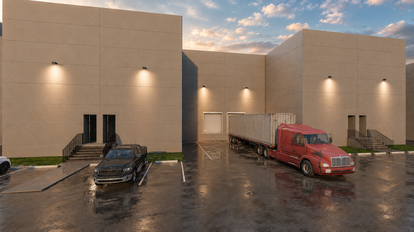 Fachada trasera de bodegas Flex Clase A+ de Mayan Logistics en Villa Nueva, Guatemala