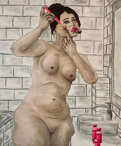 Bather arranging her cheeks with Botox 
2025
Acryl auf Leinwand 
75 x 60 cm 