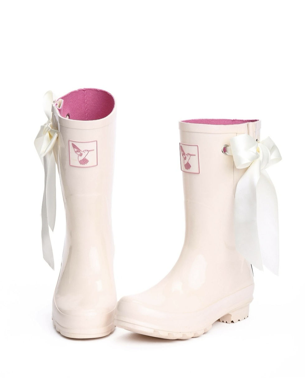 Thumbnail: Beige & Pink Mid-calf Wellies