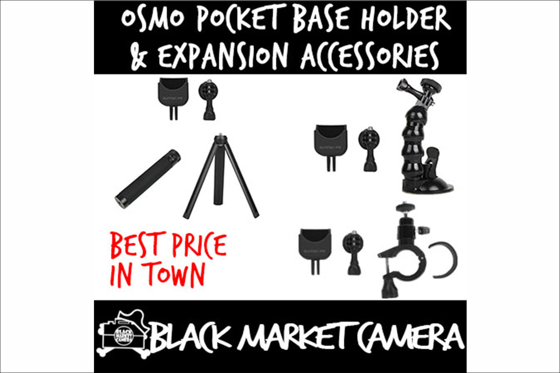 OSMO Pocket Base Holder / Bicycle Clamp / Tripod / Ext Rod / Suction Cup