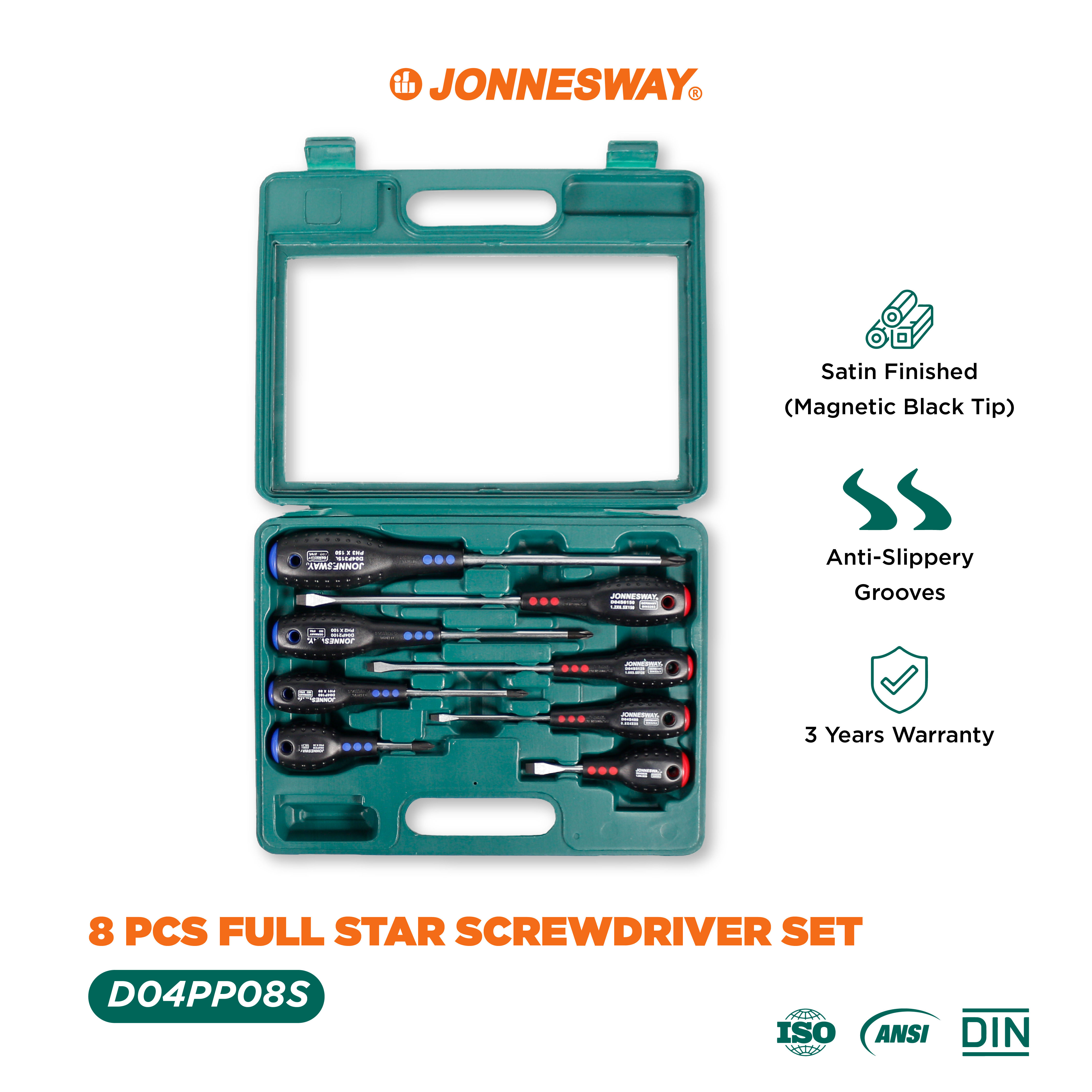 Jonnesway 8 Pcs Obeng Full Star Screwdriver Set