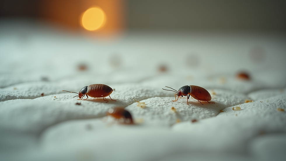 Close-up view of bed bugs infested mattress