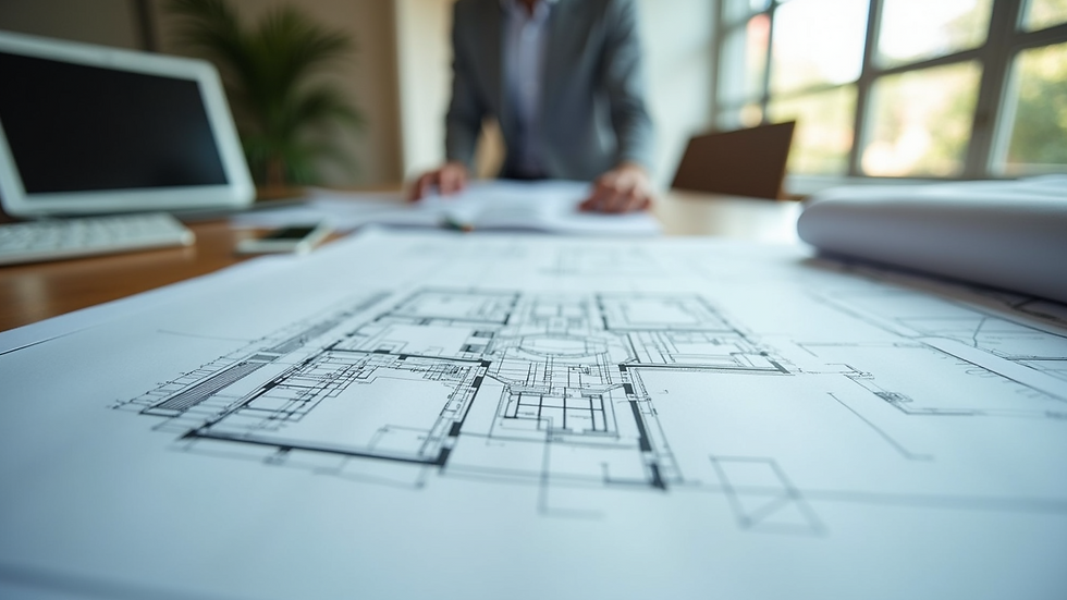 Close-up view of architectural blueprints and design plans on a table