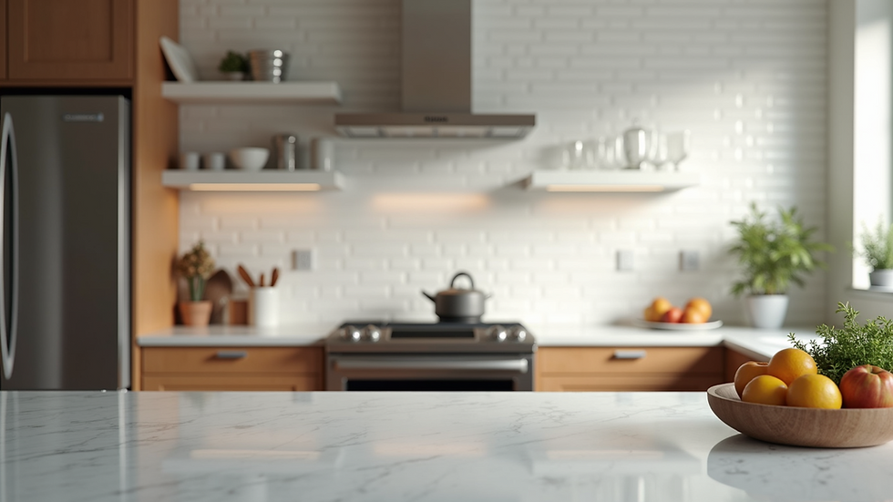 Eye-level view of a beautifully renovated kitchen with modern appliances