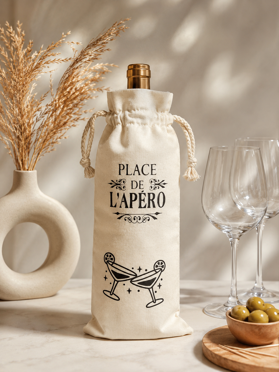 Sac en lin pour bouteille – "Place de l'Apéro" (1 L)