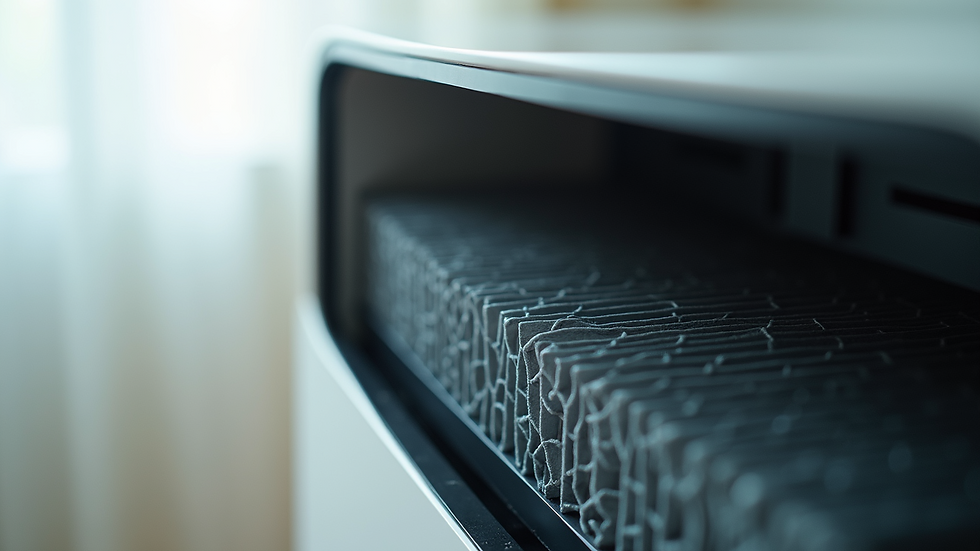 Close-up view of an air purifier showing its filter mechanism