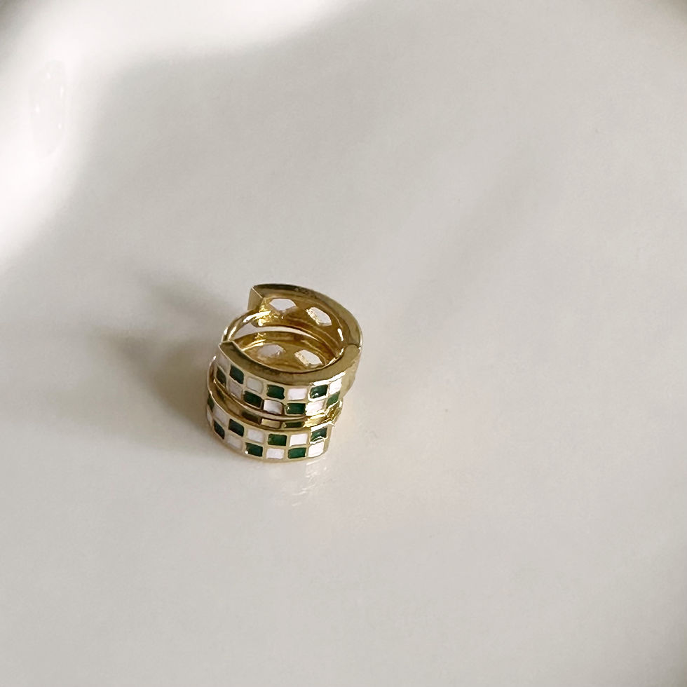 Green Checkered Huggie Earring