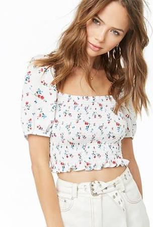 Smocked Puff-Sleeve Top