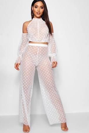 Boohoo Spotty Mesh High Waisted Leg Pants