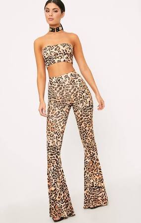 Pretty Little Thing Brown Skinny Leopard Print Flared Pants