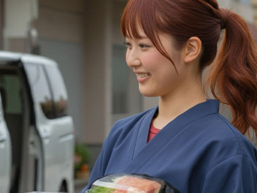 仕出し弁当をお届けするスタッフ