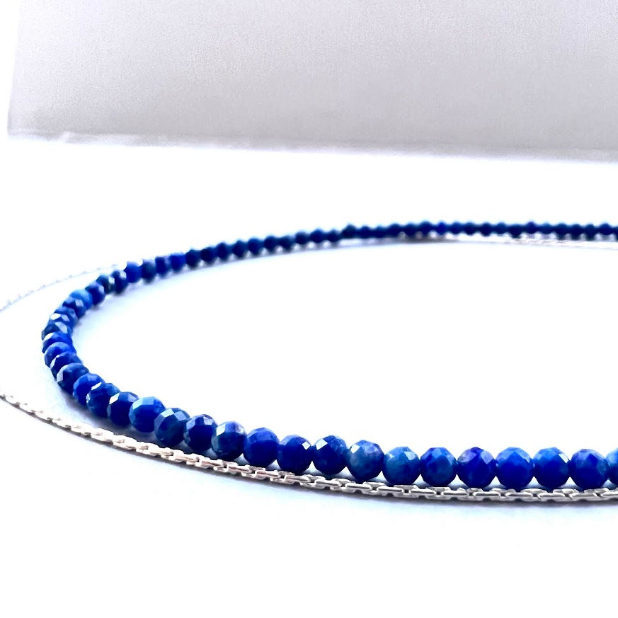 サムネイル： サンプル品特別価格★ラピスラズリとSV925の2連ネックレス：37cm