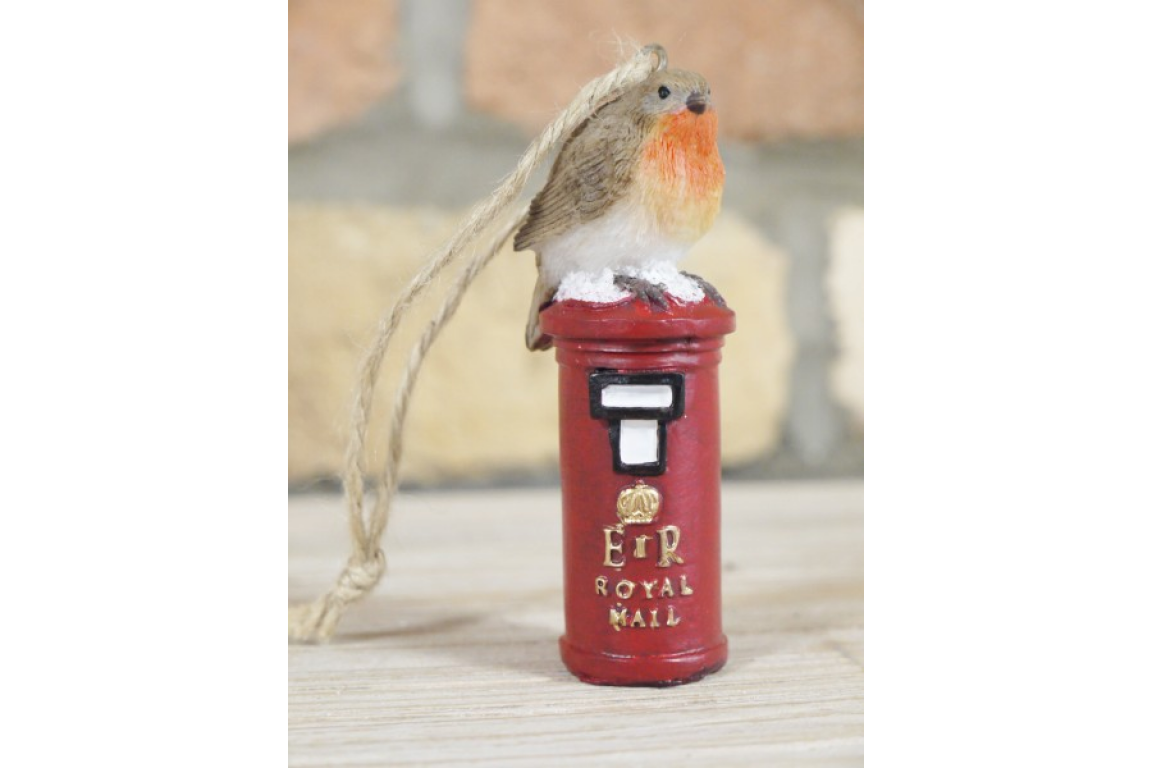 Robin Perched on a Post Box Christmas Tree Decoration