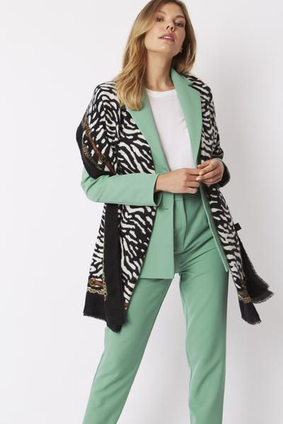 Thumbnail: Zebra Print with chain equestrian edge cashmere blend wrap