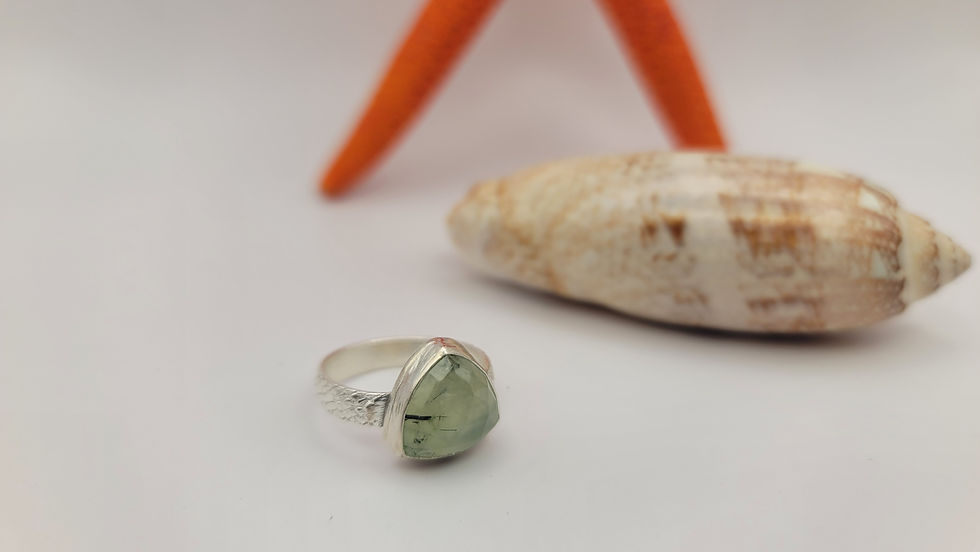 Thumbnail: Green Prehnite Ring-Snakeskin Band