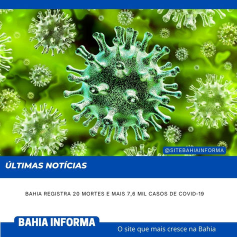 Bahia registra 20 mortes e mais 7,6 mil casos de covid-19