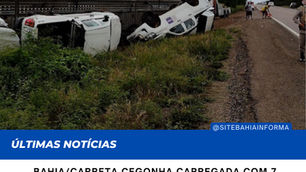 BAHIA/Carreta cegonha carregada com 7 Hilux tomba na BR 407 em Filadélfia