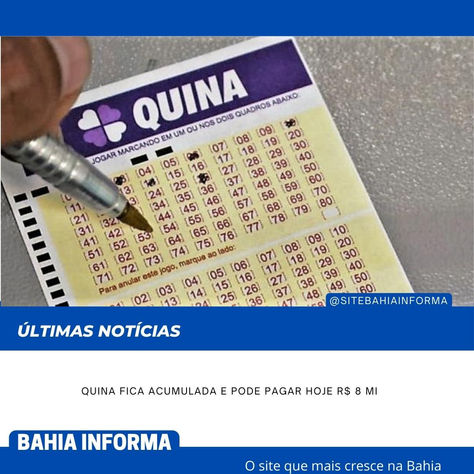 Quina fica acumulada e pode pagar hoje R$ 8 mi