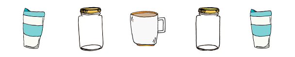 illustration of various cups, mugs and jars