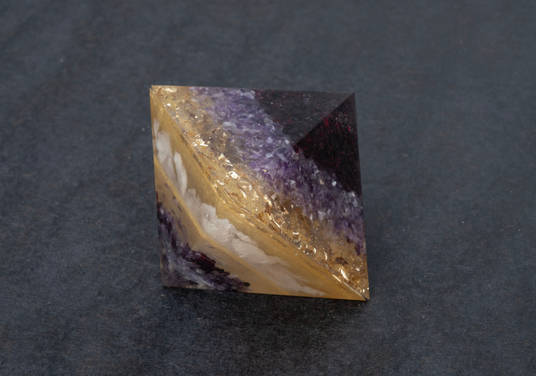 Side view of Amethyst & Red Garnet, Clear Quartz Diamond Pyramid